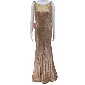 Theia Gemma Full Length Sequin Gown Dress Rose Gold 16 New